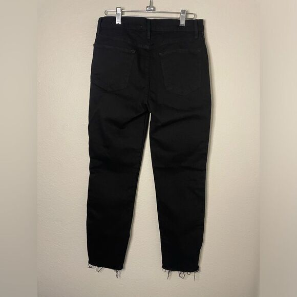 Frame Black Le High Straight Velvet Sparkle Side Stripe Step Hem Jeans Size 28 - Picture 2 of 11